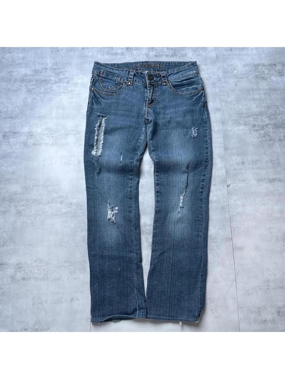 Y2K Cest Toi Flared distressed denim 00s jeans